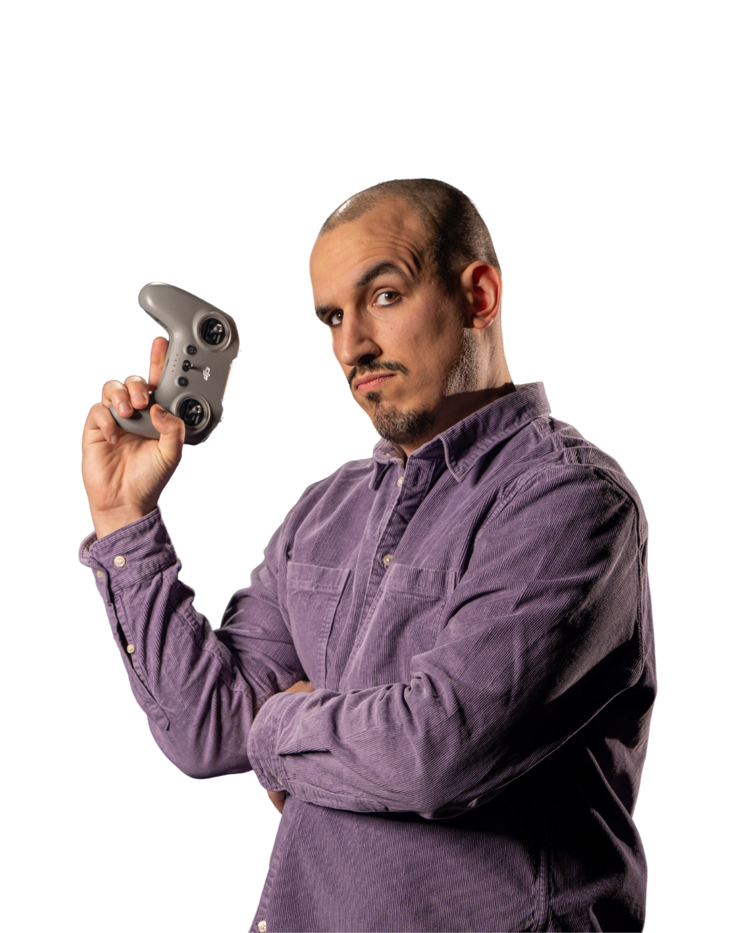 een man die een videogamecontroller vasthoudt