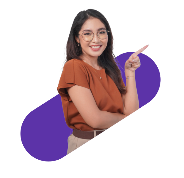 woman in profile pointing