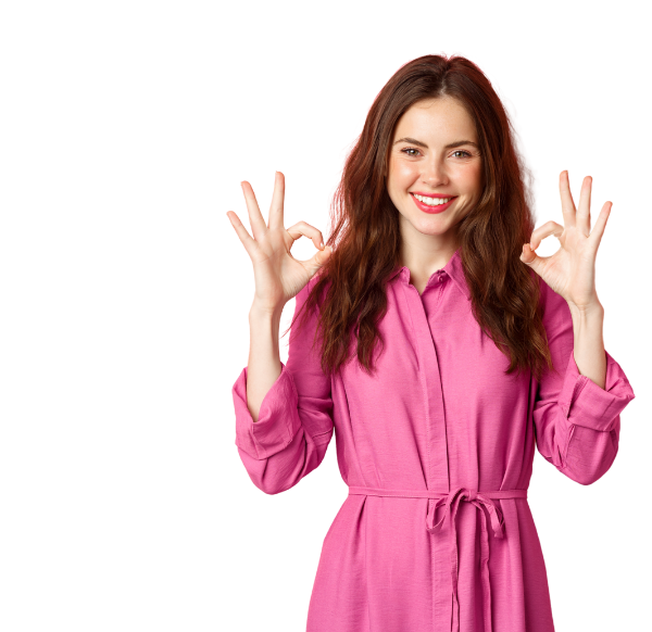 brunette woman making the ok sign with both hands