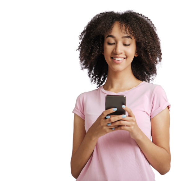 front woman on her phone