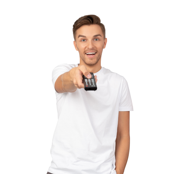 smiling man holding a remote control