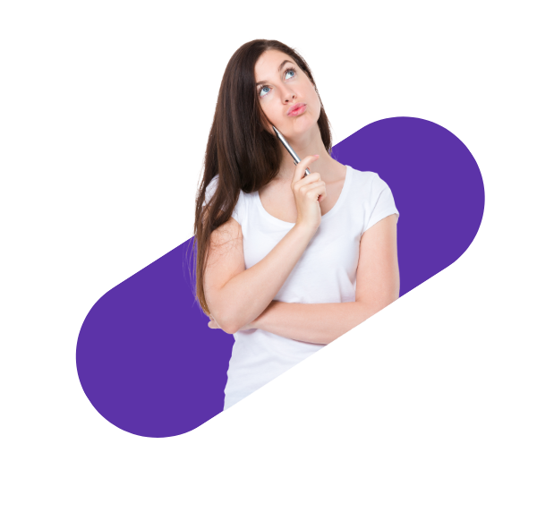  thinking woman, resting her chin on the pen in her hand