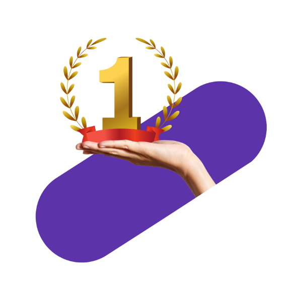 hand die een prijs vasthoudt met nummer "1"
