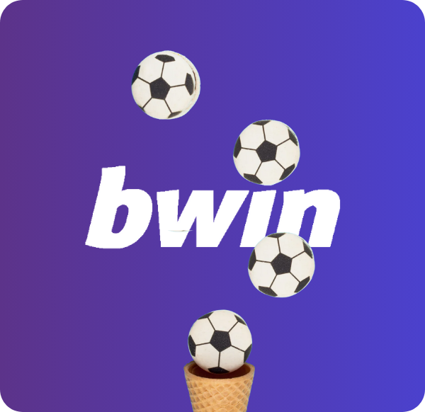 logo bwin avec ballons de foot sur fond mauve