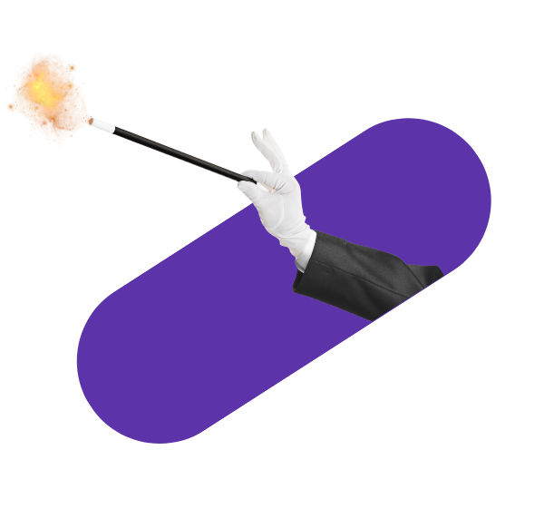 gloved hand with a magic wand at fingertip